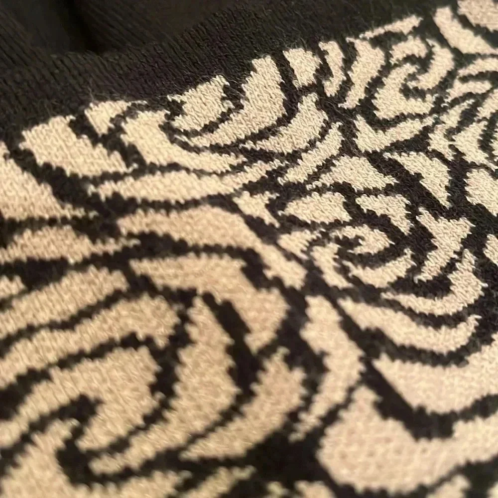Sweater Dress Midi Women’s Large  Stretchy Knit Floral Print Black‎ Tan